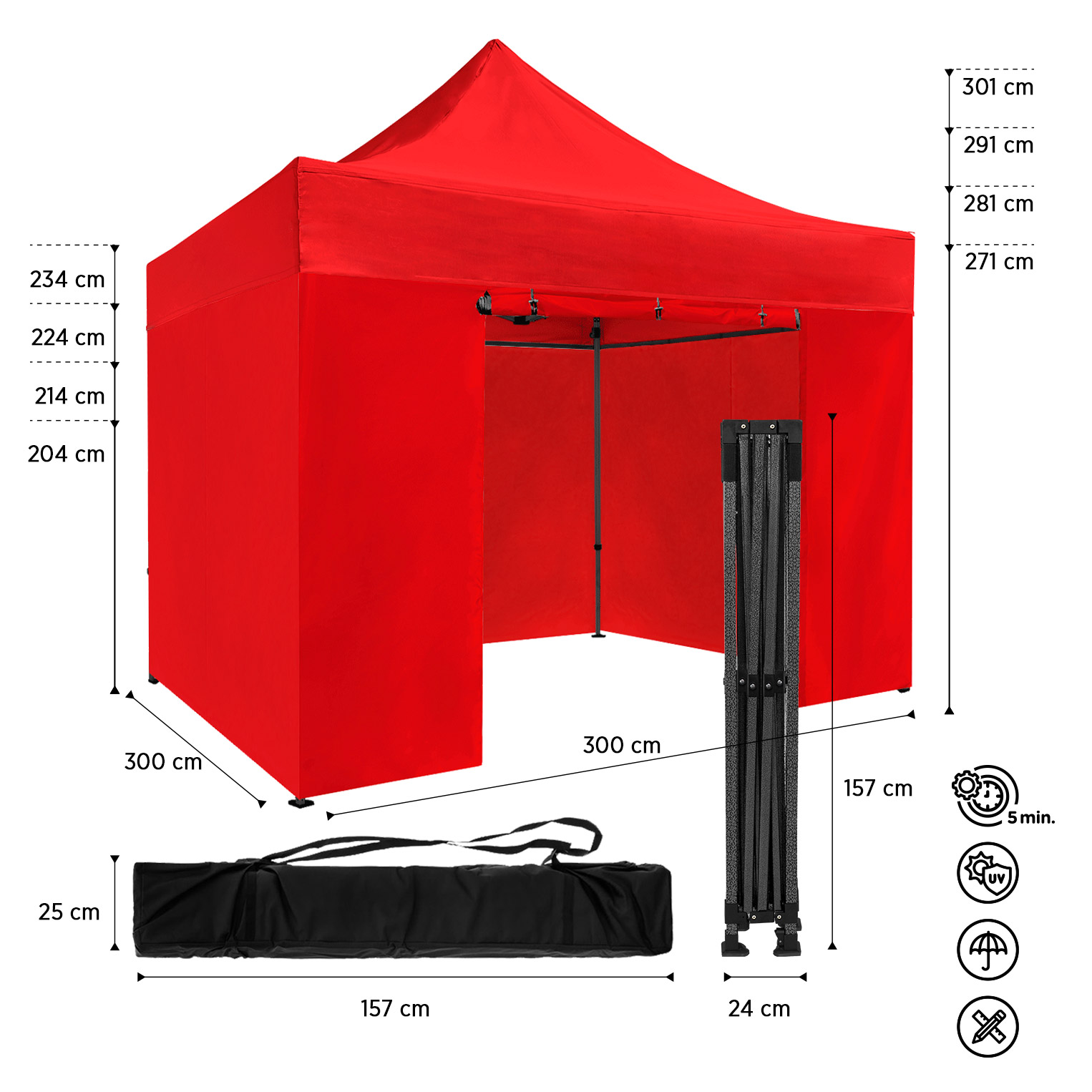 Tenda Pop-Up Aço Basic Plus 3x3 Vermelha c/ Laterais