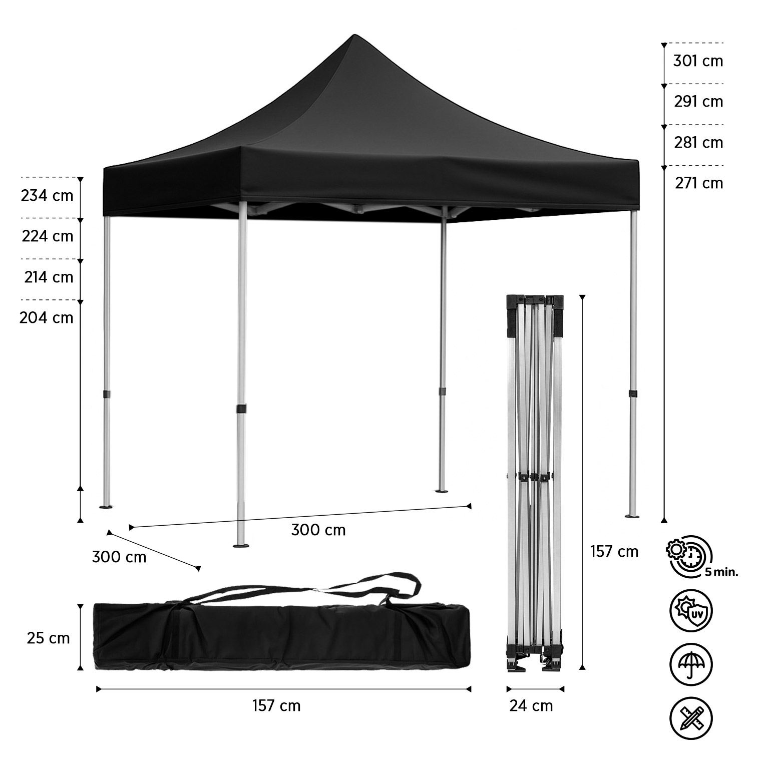 Tenda Pop-Up Alumínio Eco 3x3 Preta