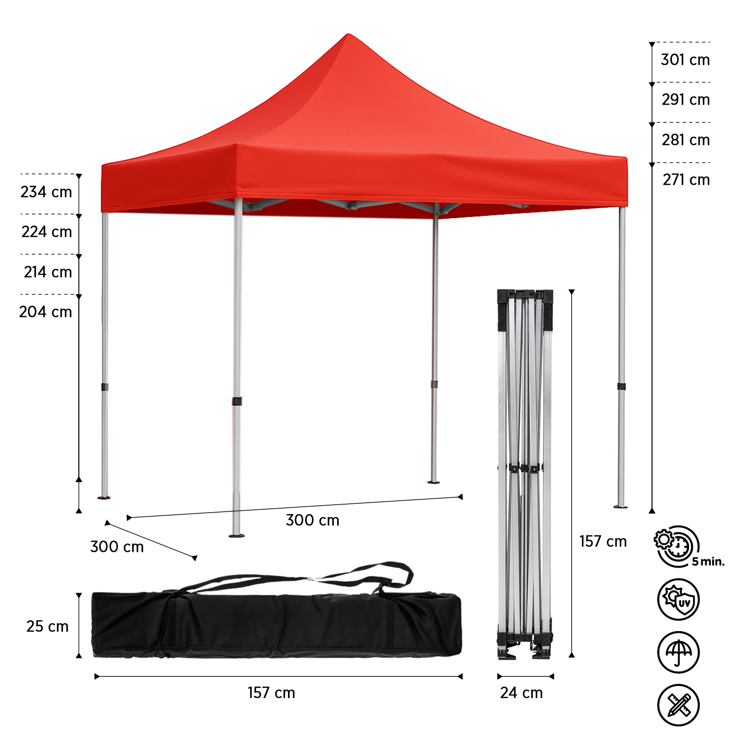 Tenda Pop-Up Alumínio Eco 3x3 Vermelho