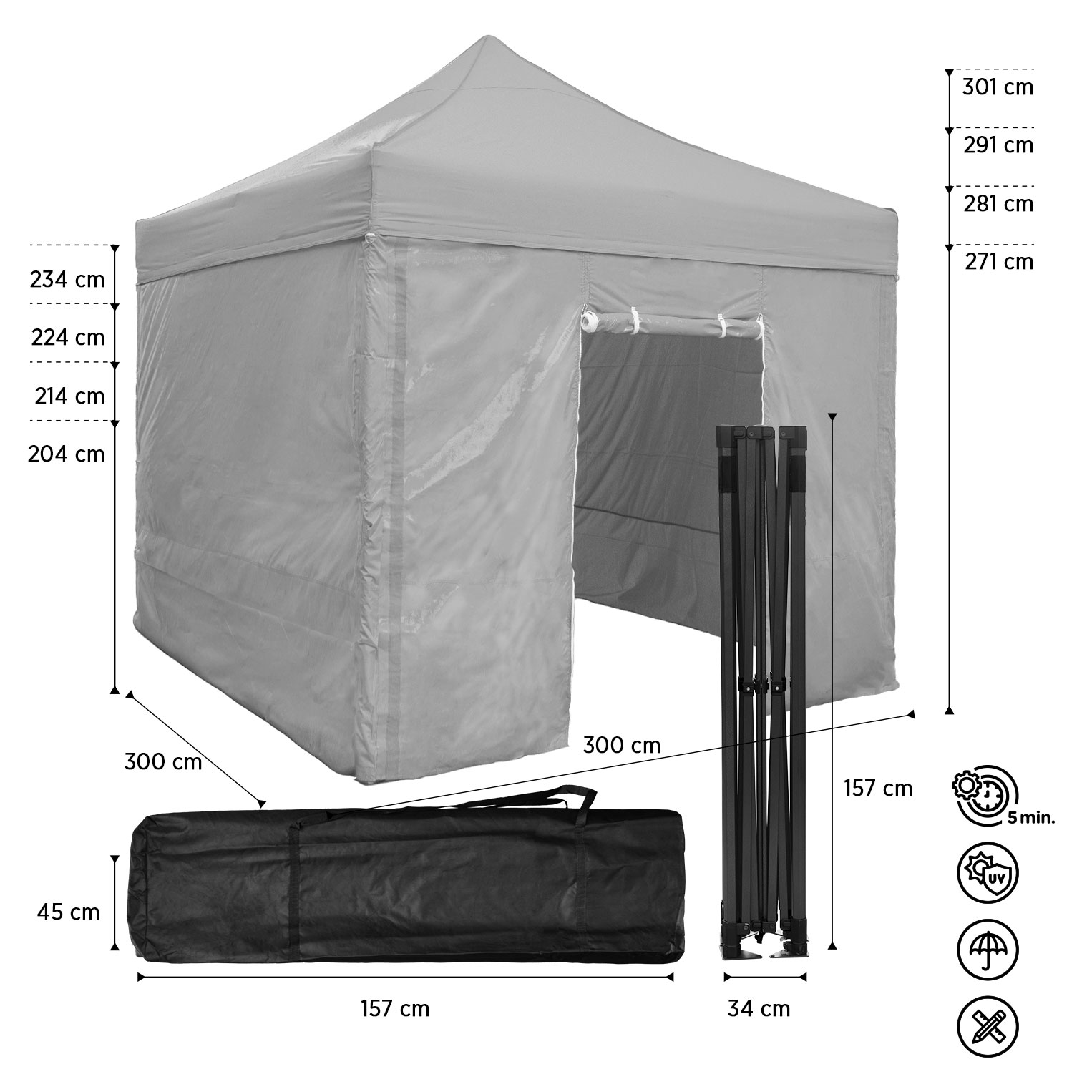 Tenda Pop-Up Aço Advanced 3x3 Cinza c/ laterais
