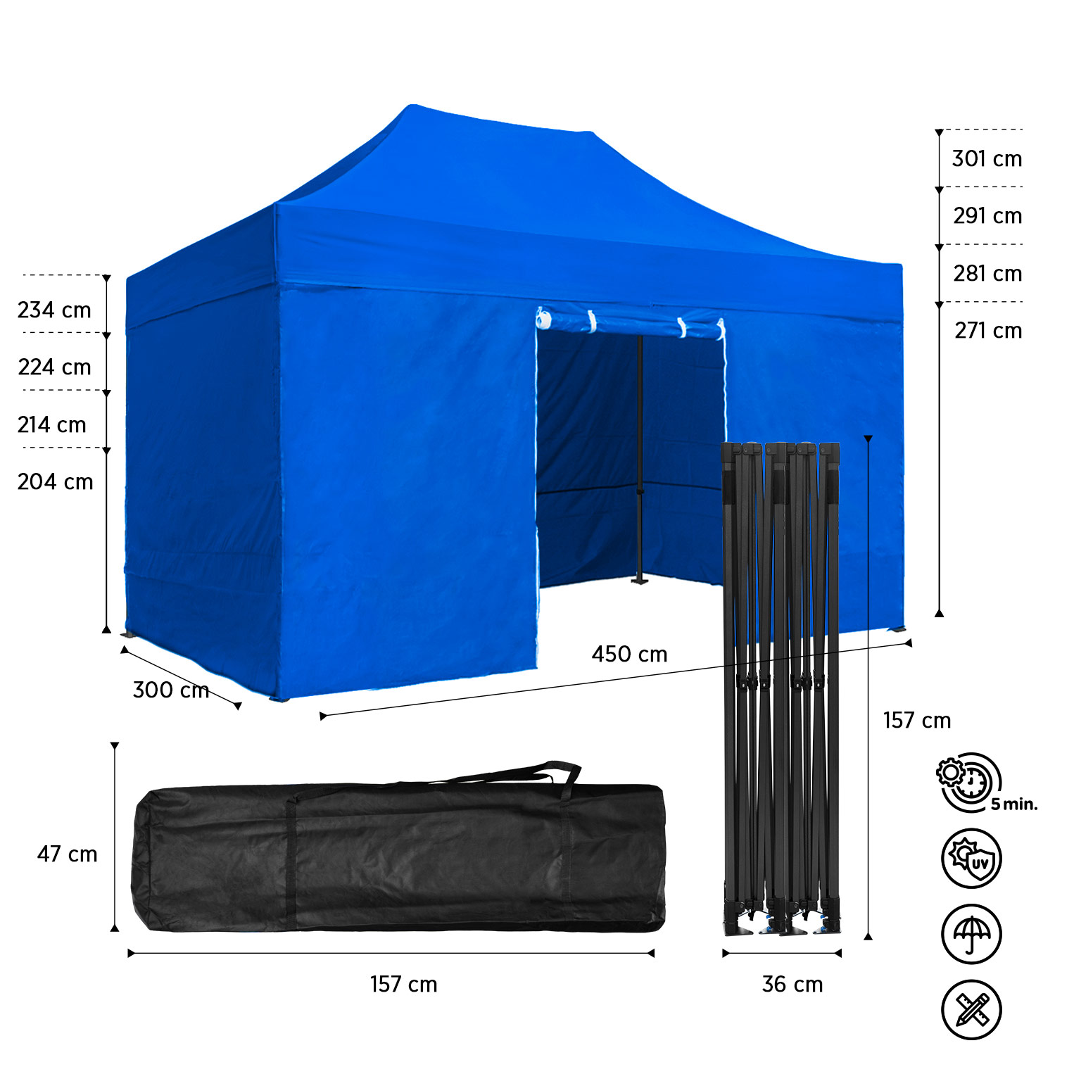 Tenda Pop-Up Aço Advanced 3x4,5 Azul c/ laterais