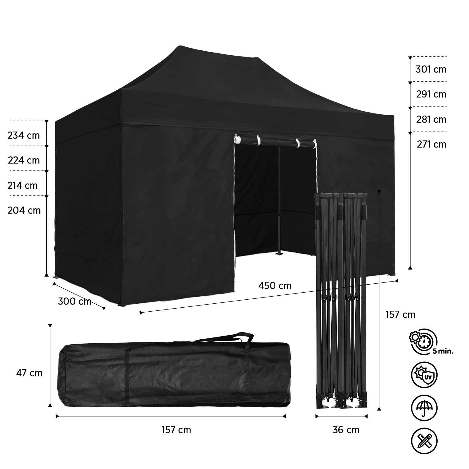 Tenda Pop-Up Aço Advanced 3x4,5 Preta c/ laterais
