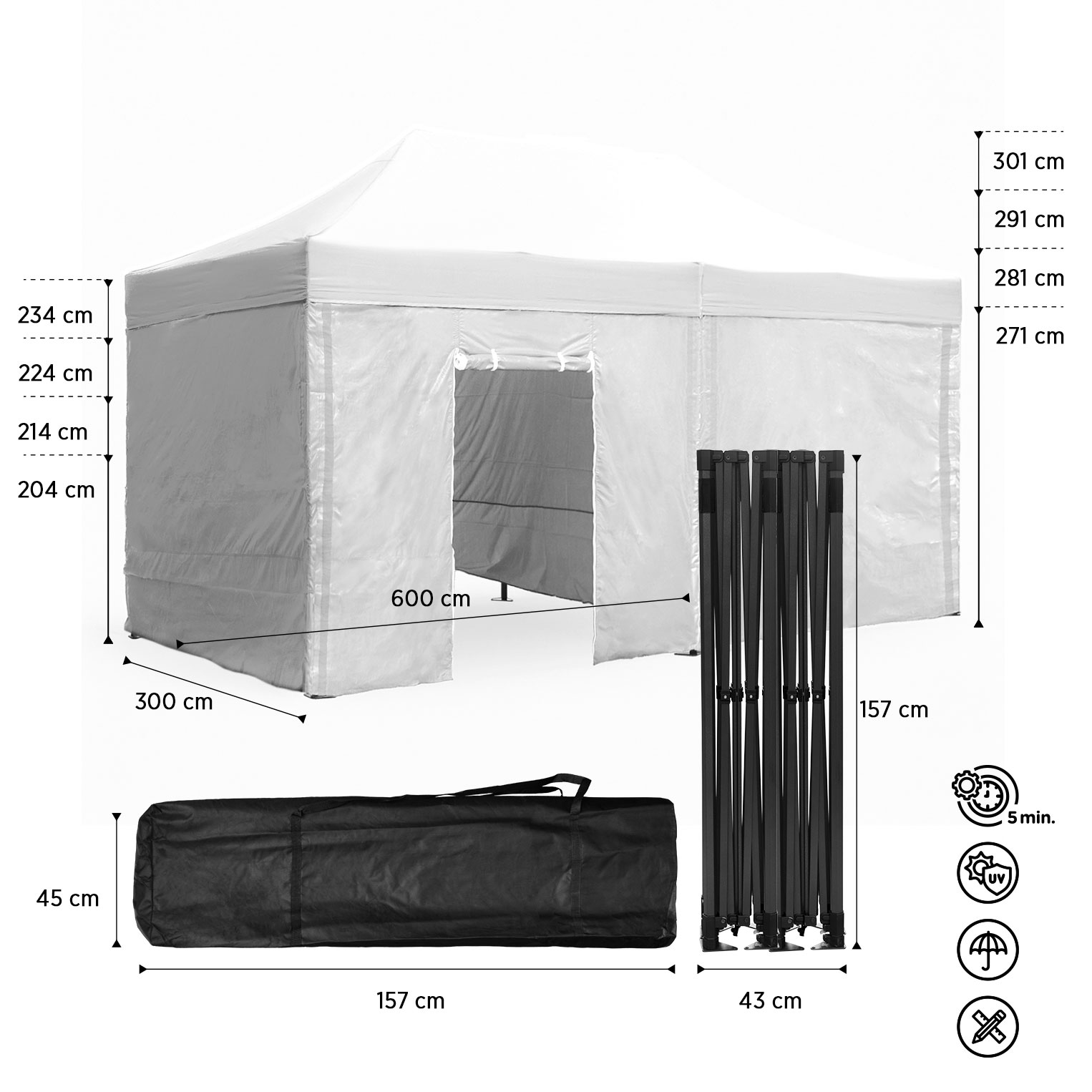 Tenda Pop-Up Aço Advanced 3x6 Branca c/ laterais