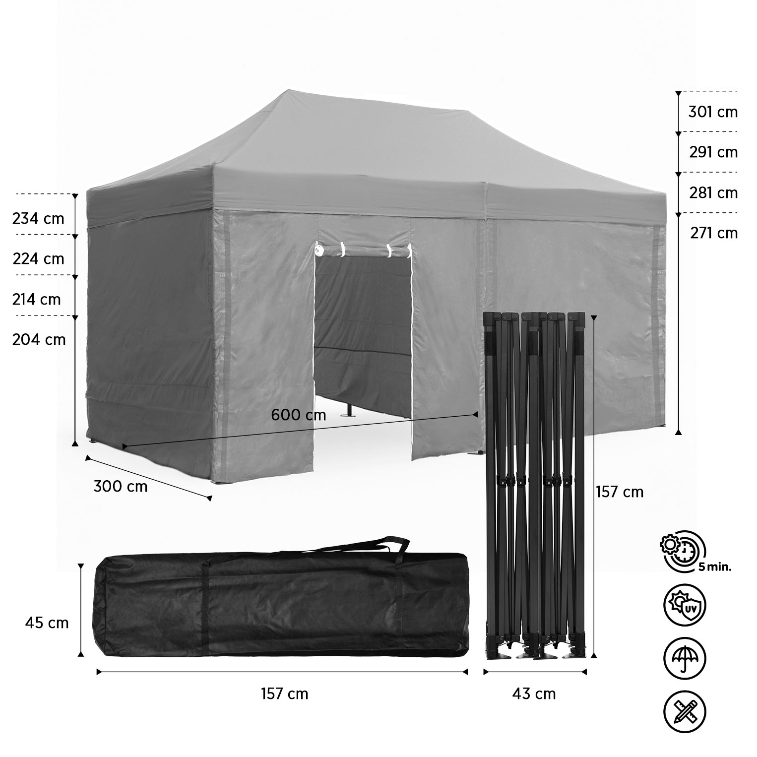 Tenda Pop-Up Aço Advanced 3x6 Cinza c/ laterais