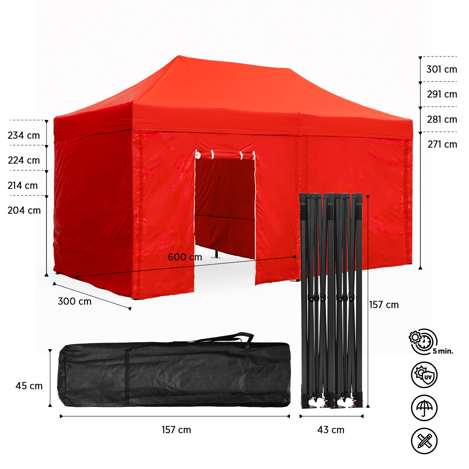 Tenda Pop-Up Aço Advanced 3x6 Vermelha c/ laterais
